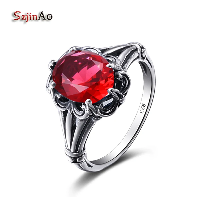 

Szjinao Birthstone July 925 Sterling Silver Rings Rose Flower Fashion Radiant Finger Rings Red Ruby Wedding Mother Day's Gift