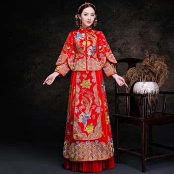 

Vintage red Embroidery Cheongsam Modern Traditional Chinese style Wedding Dress Oriental Women's Long Qipao Vestidos Size S-XXXL