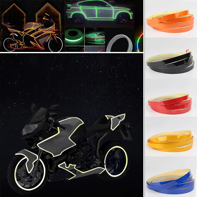 New Arrival 1pc 5M*1CM Car DIY Reflective Stripe Car Body Rim Self-Adhesive Sticker Tape 6Colors