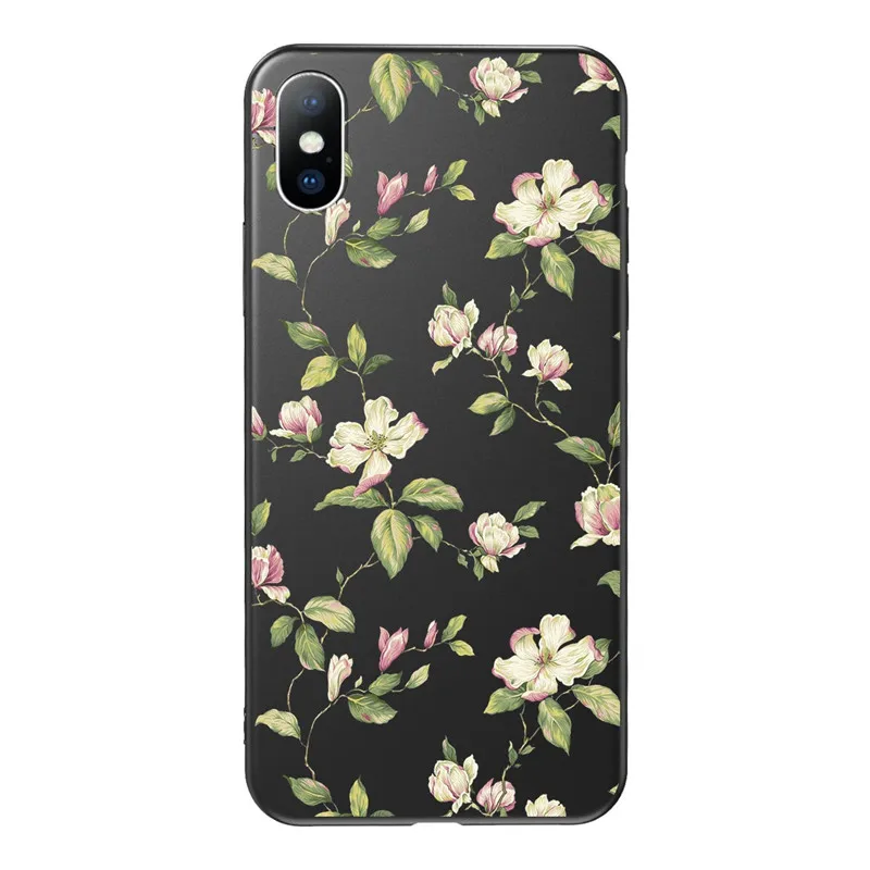 Lovebay чехол для телефона для iPhone 11, 6, 6 s, 7, 8 Plus, X, XR, XS, 11Pro, Max, 5, 5S, милый цветок розы, мягкий ТПУ чехол для iPhone X - Цвет: Черный