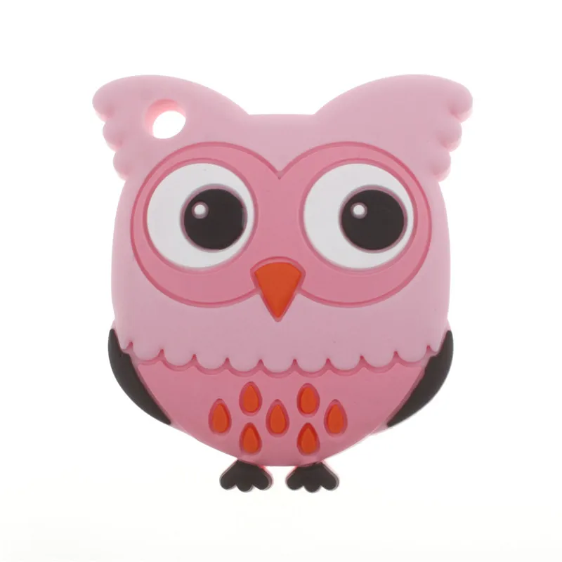 Fkisbox 2PCS Owl Silicone Teether Necklace Pendant Non Bpa Silikon BabyTeething Jewelry DIY Nursing Chain Pacifier Fitting - Color: 07Light Pink