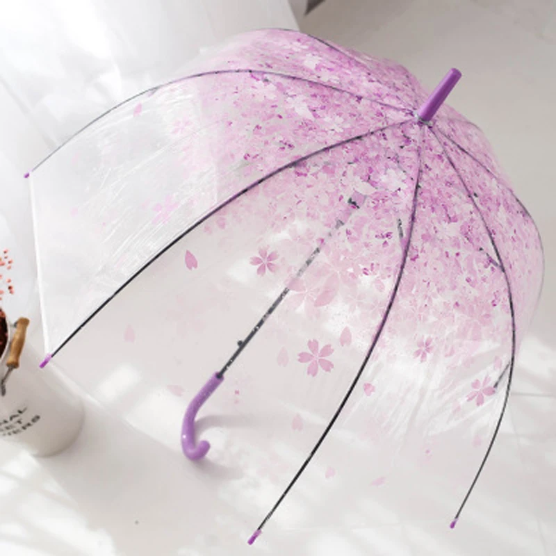 

Flower Print Long-handle Women Transparent Umbrella Fashion Children Kids Sun Parasol Ladies Automatic Clear Rain Umbrella D9
