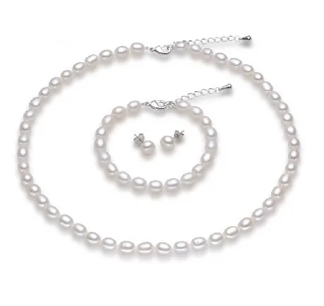 

Fashion Real Freshwater Pearl Necklace Bracelet Earrings Jewelry Set, Nice Jewelry Set, Exquisite Bridal Wedding Jewelry Set