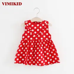 Vimikid 2017 новое летнее платье для маленьких девочек в горошек милые платья без рукавов с круглым вырезом платье для малышек детская одежда