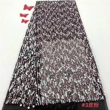 

2019 High Quality African Lace Fabric French Net Embroidery Sequins Tulle Lace Fabric For Nigerian party Dress