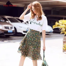 Fairy Dreams 2 Piece Set For Women White T Shirt Top And Floral Skirt 2017 New Style Hot Sale Spring Summer Suit Fashion Clothes