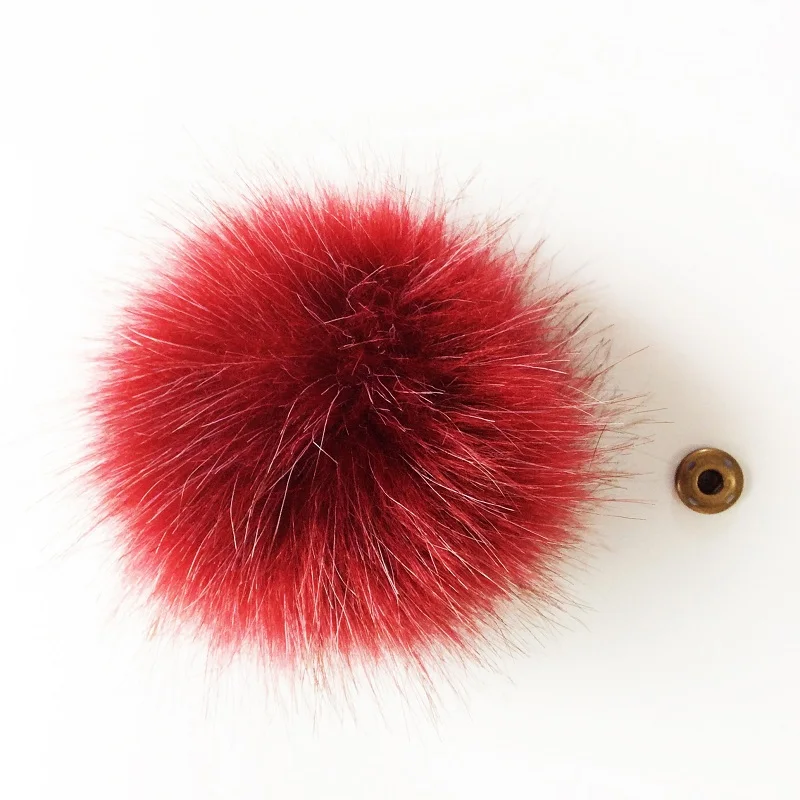 Faux Fur Pom Pom Red, Snap Closure