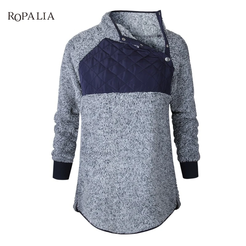  Women Fleece Sweatshirt High Neck Long Sleeve Warm Ladies Pullover Female Casual Loose Tops H9