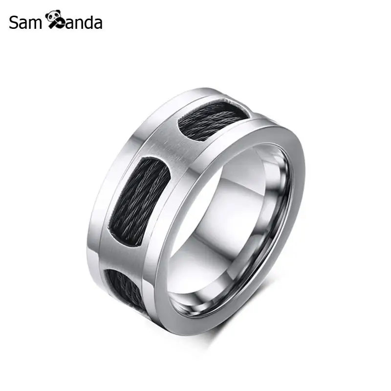

10mm Cable Wire Inlaid Rings For Men Women High Quality Party Double Chain Stainless Steel Rings Male Jewelry Christmas Gift