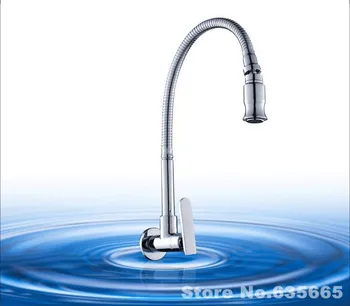 

Wall Mounted Single Cold Water Faucet Kitchen Swivel Vessel Sink Tap Modern Brass Chrome Finish Valve Kitchen Accessories