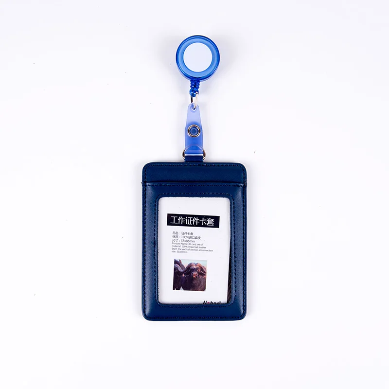 NAHOO натуральная кожа выдвижной значок медсестры держатель Имя тег пластиковый значок держатель для карт вертикальный кредитный автобус карты офисные принадлежности - Цвет: Dark Blue