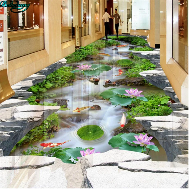 

beibehang Large custom flooring beautiful water 3D outdoor three-dimensional painting room bedroom decoration painting