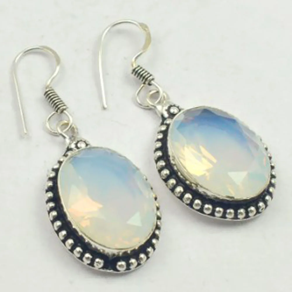 

Milky Fire Opal Earrings Silver Overlay over Copper, USA Size 45mm , E3519