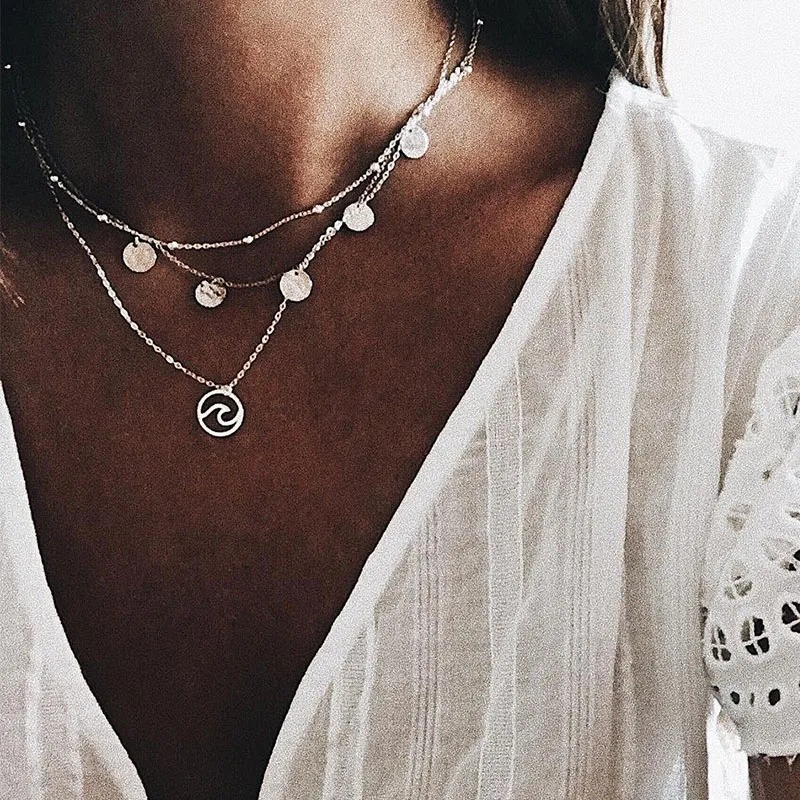 

Women's new style multi-layer round pendant set necklace