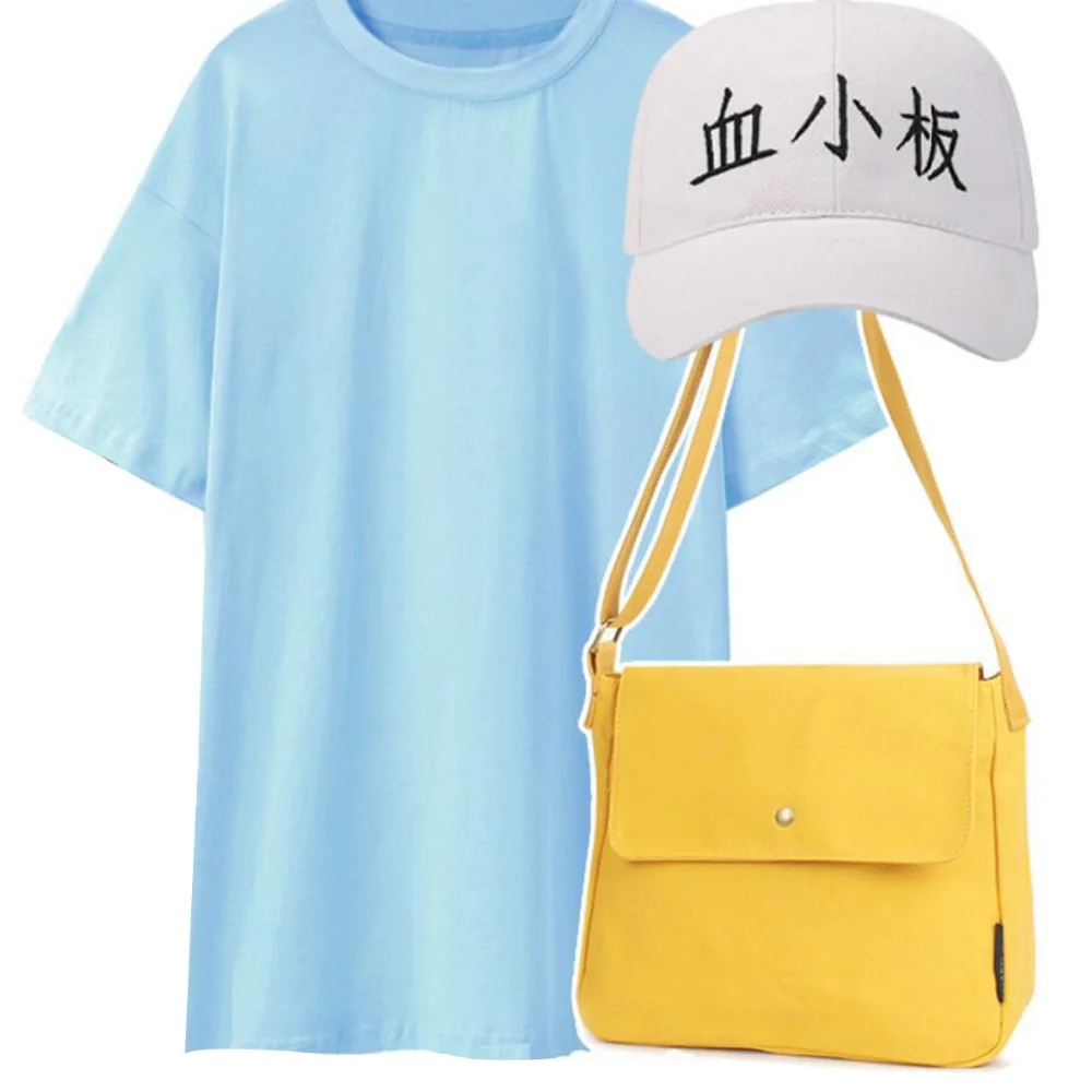 

Cell at Work White Red Blood Cell Platelet T Lymphocyte hat peaked Cosplay Costume Hataraku Saibou Tshirt pants bag suit