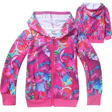 Весенне-Осенняя детская одежда для девочек, От 4 до 12 лет пальто-свитер с рисунком тролля, кардиган на молнии, детские толстовки с капюшоном, тонкий свитер