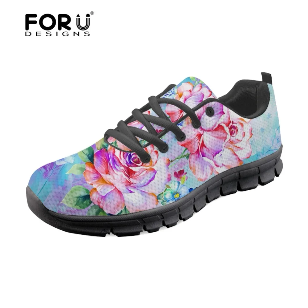 

FORUDESIGNS Sneakers 3D Flower Printing Women Flats Shoes Summer High Quality Women's Lace Up Comfortable Shoes Zapatos Mujer