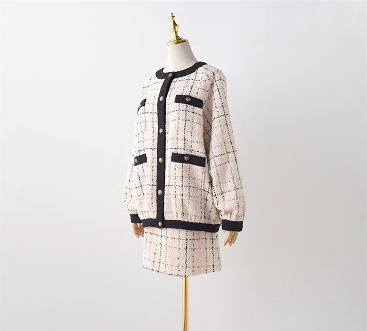 Новое поступление весеннее женское клетчатое твидовое пальто модные милые свободные куртки A080