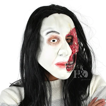 

H&D Extremely Scary Rotten Face Halloween Mask Black Charming Hair,Absolutely Screaming Halloween Prank Porps