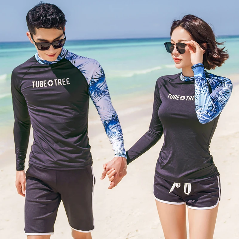 Rash Guards Men Women 2 Pieces Long Sleeve Shirt Shorts Black Couples Swimwear Surfing Bathing Suits Rashguard Wetsuits rash guard,surfing swimsuit