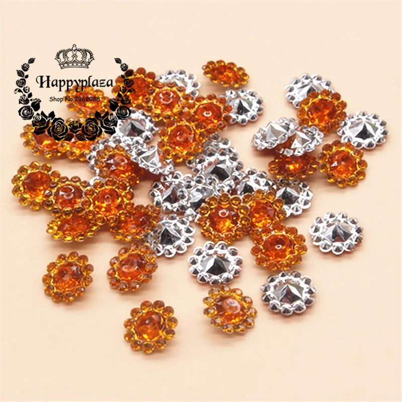 200 Pcs 11mm Laranja Rodada Rhinestone Acrilico Girassois Apliques