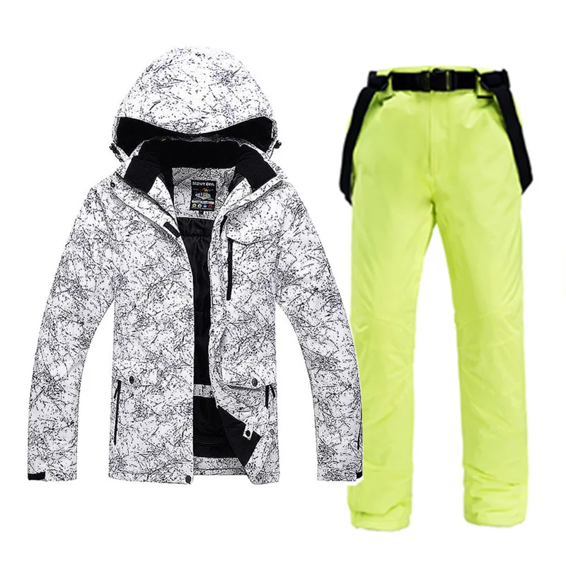 Зимний уплотненный теплый лыжный костюм для мужчин и женщин, куртка+ штаны, водонепроницаемый комплект для сноубординга, ветрозащитная пара, зимняя верхняя одежда - Цвет: Серебристый