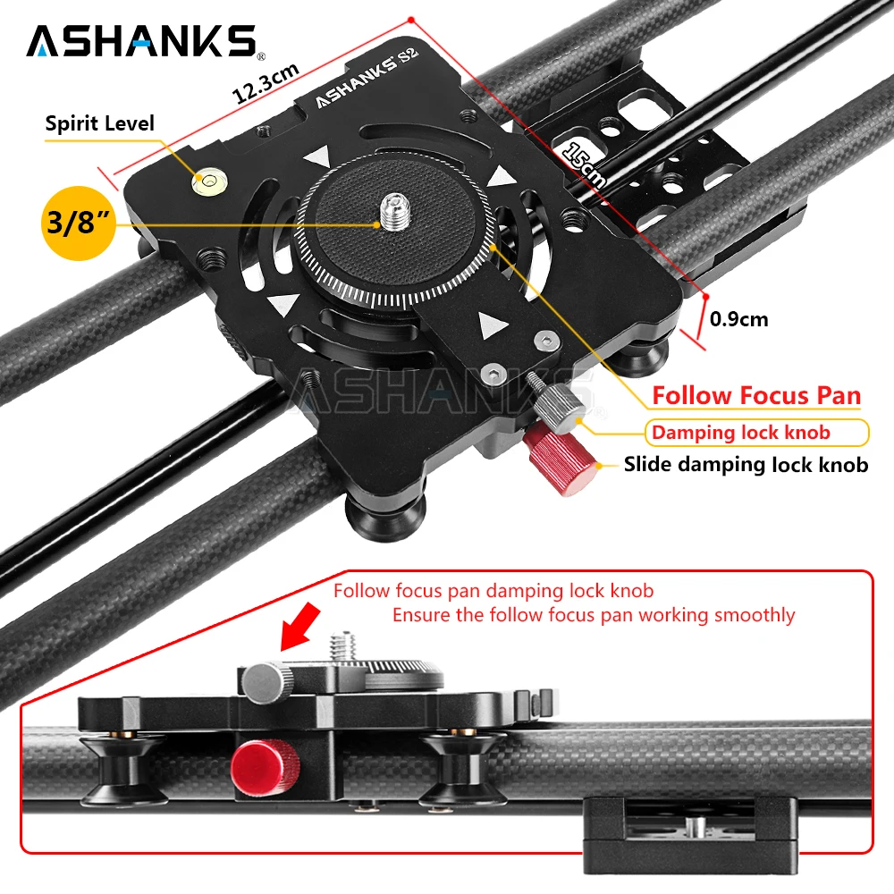 ASHANKS S2 Track Camera Slider Carbon Fiber Adjustable Angle Tube Follow Focus Pan for Stabilizer DV DSLR Camera Video Shooting