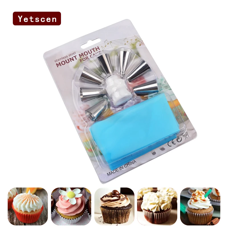 

9Pcs/Set Cake Icing Nozzles Russian Piping Tips Bakeware Cream Pastry Bag Stainless Steel Nozzle Set DIY Cake Decorating Tips