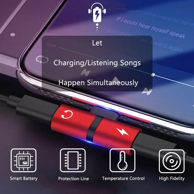 AIFFECT Mobile phone 2 in 1 Splitter For Lightning Audio Charging Adapter For iPhone 7 8 PlusX Headphone Splitter Adapter Converter 02