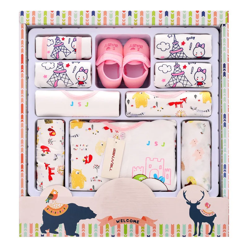 

Newborn Summer Baby Gift Box 12 Paper Set Pure Cotton Baby Articles Primary Baby Full Moon Gift Box Suit