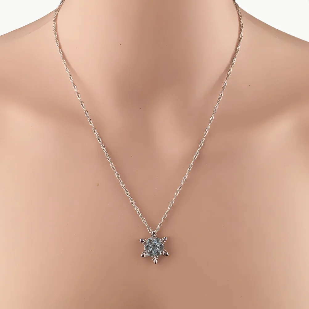 Charm Vintage lady Blue Crystal Snowflake Frozen Flower Silver Necklace Pendant