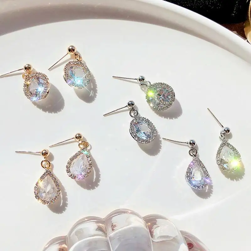 

Shinning Zircon Korean Earrings For Women Girls Round Water Drop oorbellen 2019 Delicate Fashion Jewelry Bijoux