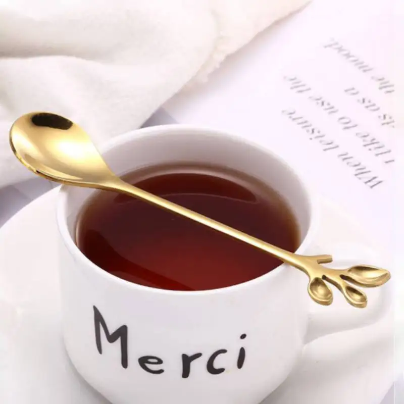 

Stainless Steel Coffee Stirring Spoon Creative Branch Leaves Dessert Spoon Kitchen Dining Tableware