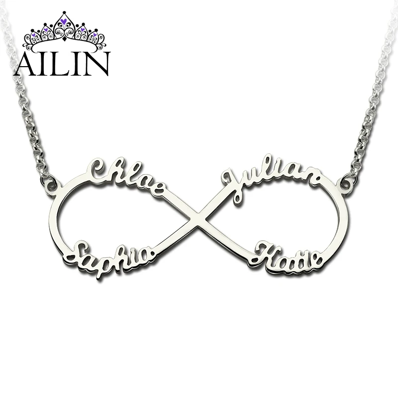 Personalized Infinity Necklace with Names Silver Infinity Pendant 4 names Brand Necklace Endless Love Valentine s