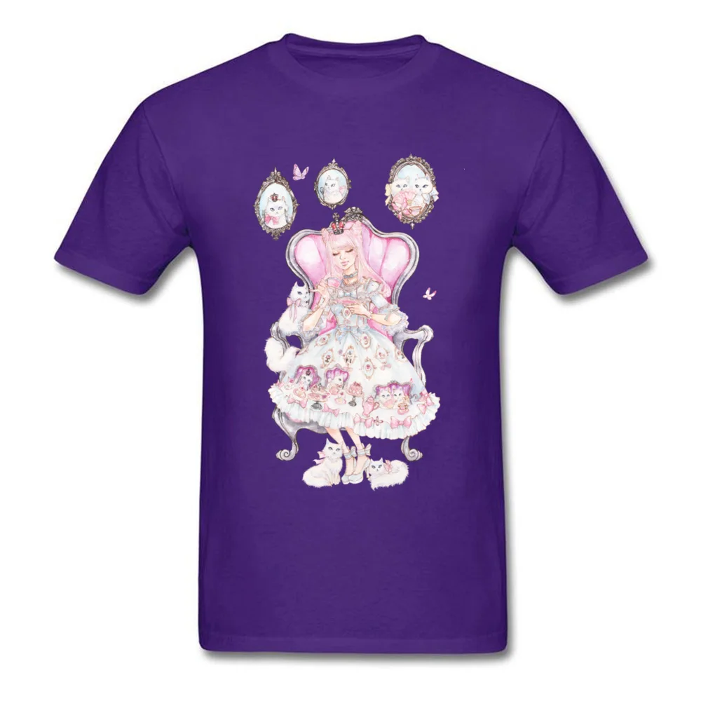 Cats Tea Party 100% Cotton Tees for Men Casual T-Shirt Birthday Funky Round Neck Tee Shirt Short Sleeve Free Shipping Cats Tea Party purple
