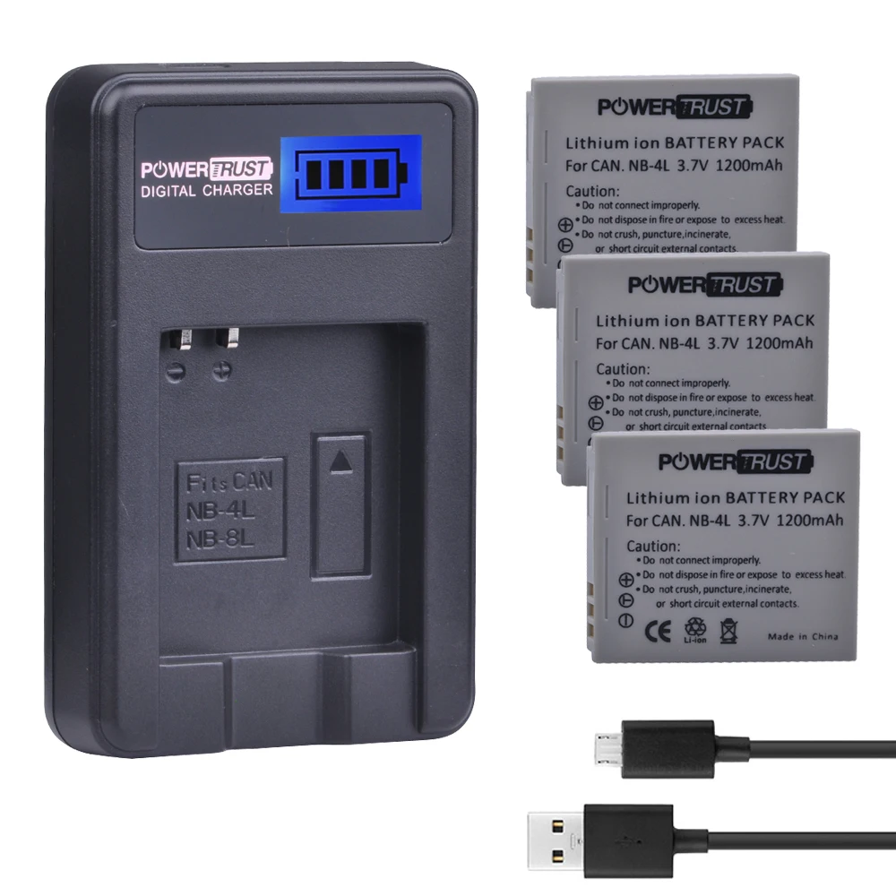 Powertrust 3 шт. 1200 мАч NB-4L NB 4l NB4L + ЖК-дисплей USB Зарядное устройство для Canon IXUS 60 65 80 75 100 i20 110 115 120 130 117 220 225