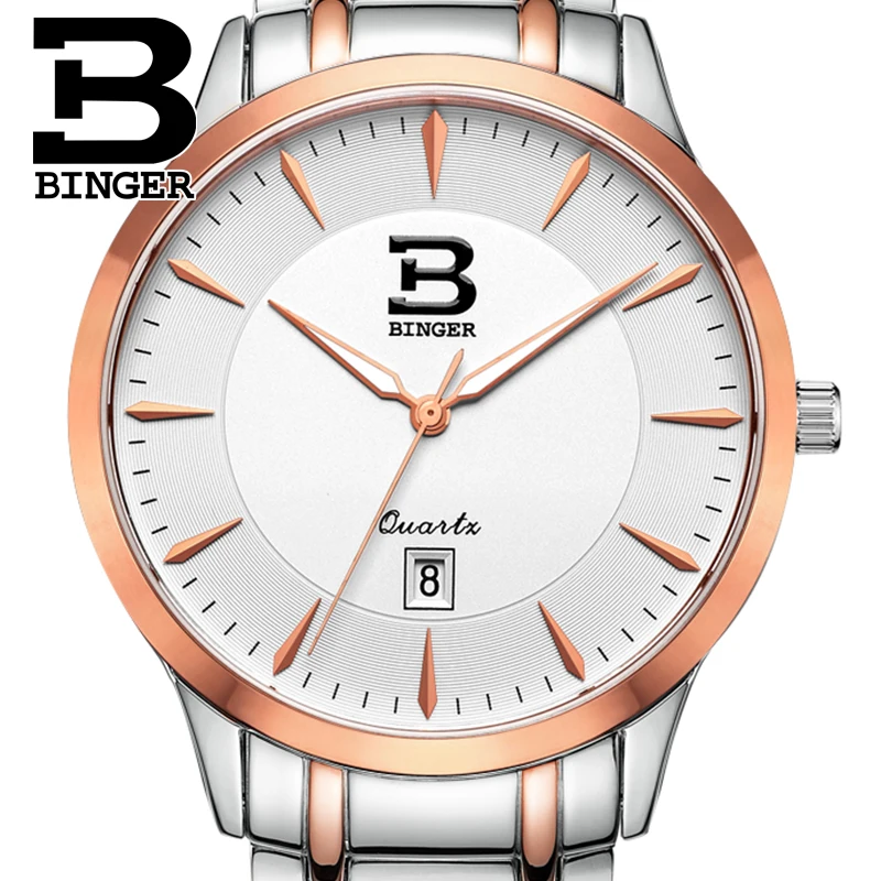 Switzerland watches men luxury brand BINGER business quartz full stainless steel Water Resistance Wristwatches B3005M 4