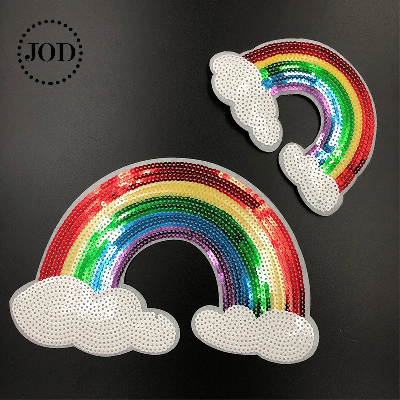 

JOD* Large Sequined Rainbow Iron on Patches for Clothing Decorative Jacket Embroidery Clothes Patch Applique Stickers DIY Badges