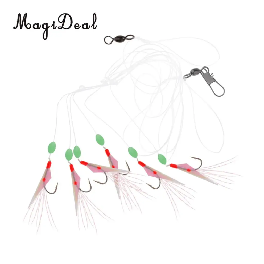 Saltwater Sea Fishing Rig Lures Fish Skin Flasher Sabiki Rig Crankbait with Luminous Bead and Hook 6#