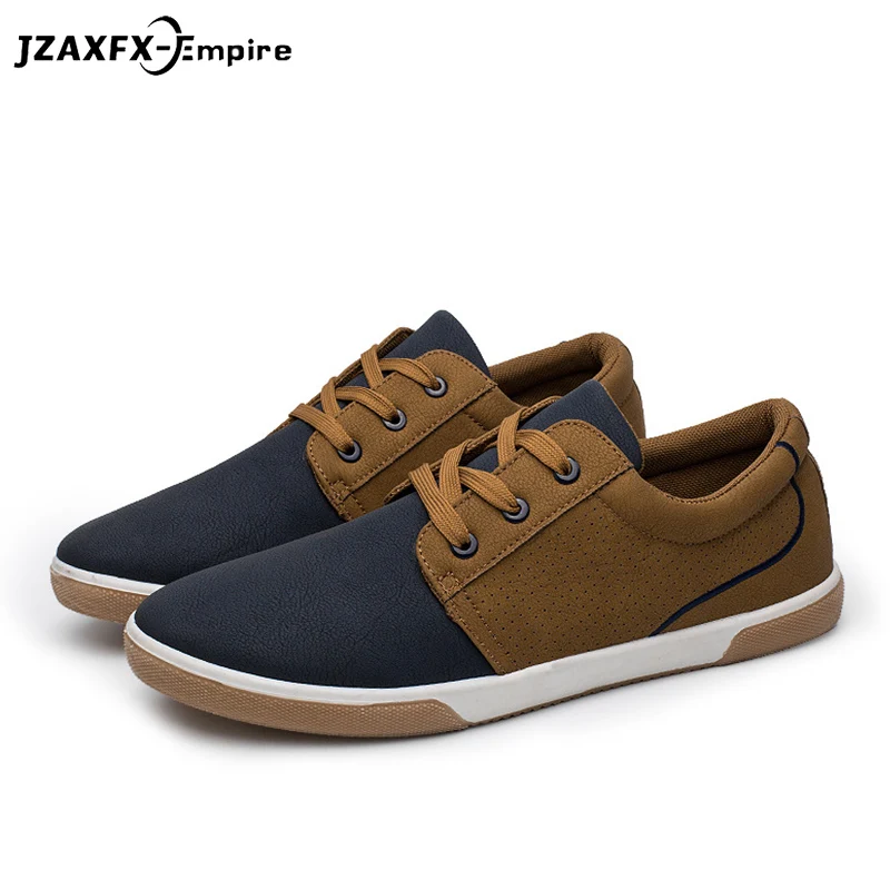 

2018 Summer Men Casual Shoes Fashion Flat Shoes Stitching Color PU Leather Sneaker Comfortable Footwear Men Breathable Shoes