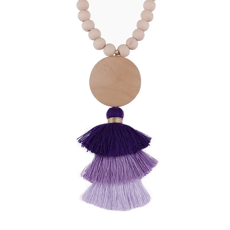 Personalized Wood Tassel Necklace 2018 New Trendy Monogram Blank Bohemian Hula Tassel Pendant Long Necklace for Women Jewelry - Image 2