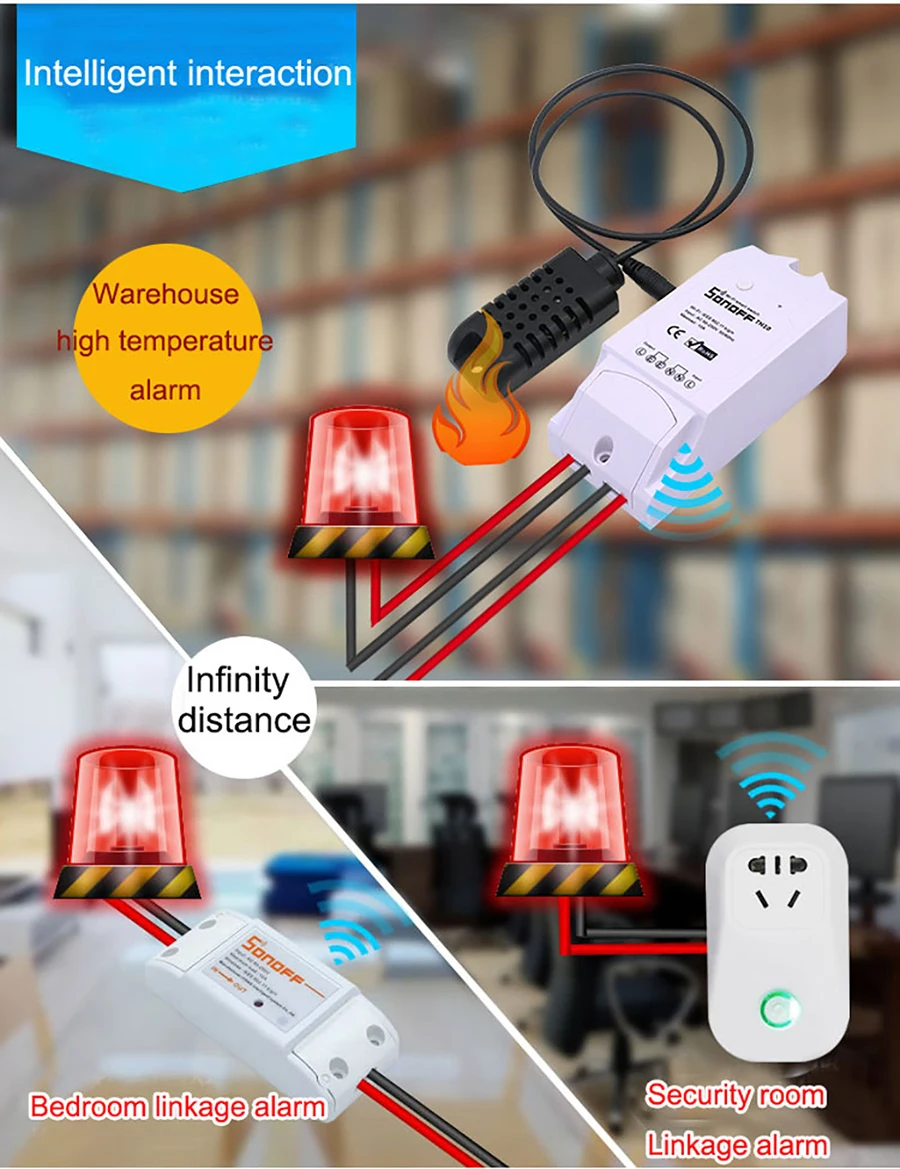 Sonoff TH10 T16 WiFi умный дом пульт дистанционного управления DIY беспроводной термостат температуры и влажности модуль полностью автоматический режим