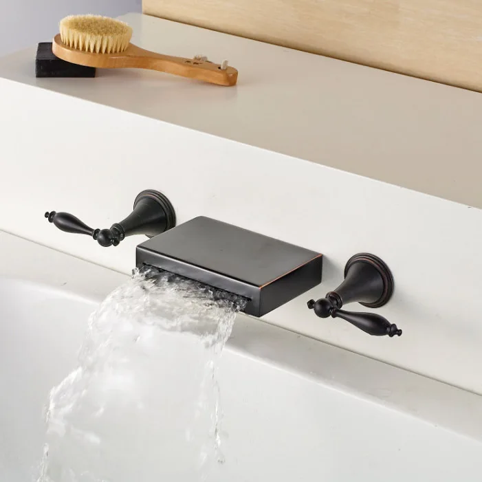 

Oil Rubbed Bronze Basin Faucet Dual Lever Waterfall Mixer Tap