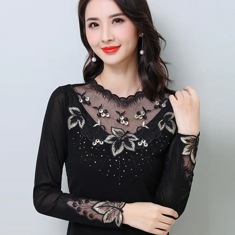  FGLAC women blouse shirt New 2019 Fashion Casual long sleeve Hollow out Mesh tops Elegant Embroider