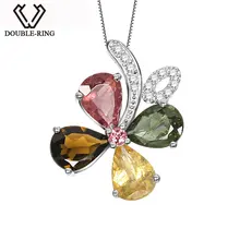 DOUBLE-R натуральный турмалин подвеска серебро 925 женский цветок Ожерелья и Подвески День Святого Валентина драгоценный подарок Ювелирные украшения