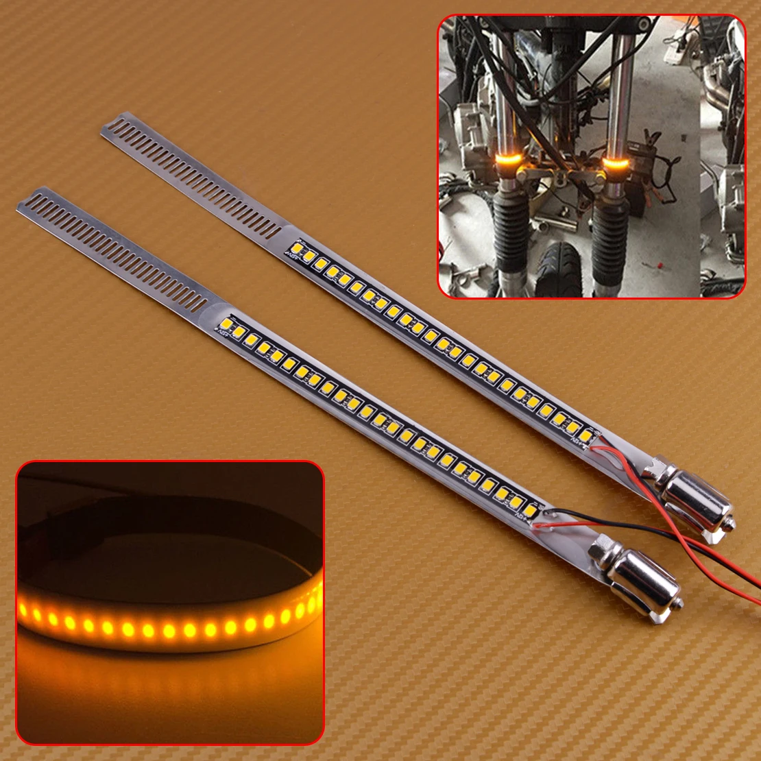 

DWCX New 2pcs Amber 24SMD LED Turn Signal Strip Indicator Light Blink fit for 45-70mm Motorcycle Fork
