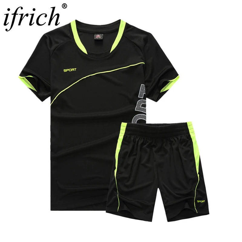Ifrich мужские быстросохнущие спортивный костюм комплект Лето Повседневные спортивные мужские топы с коротким рукавом + шорты спортивный