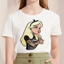 Новинка, модная женская футболка, тату, принцесса, принт Харадзюку, футболка с круглым вырезом и коротким рукавом, белые топы, женская одежда