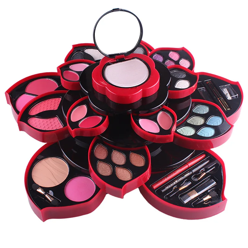 

Professional Big Plum Flower Shape Eye Makeup Eyeshadow Palette Smoky Glitter Eye Shadow Rotating Set Cosmetic Case Make up Kit