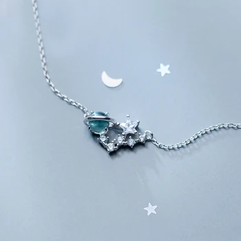 

MloveAcc Genuine 925 Sterling Silver Secret Planet Star Pendant Necklaces for Women Design Brand Clear CZ Fashion Jewelry